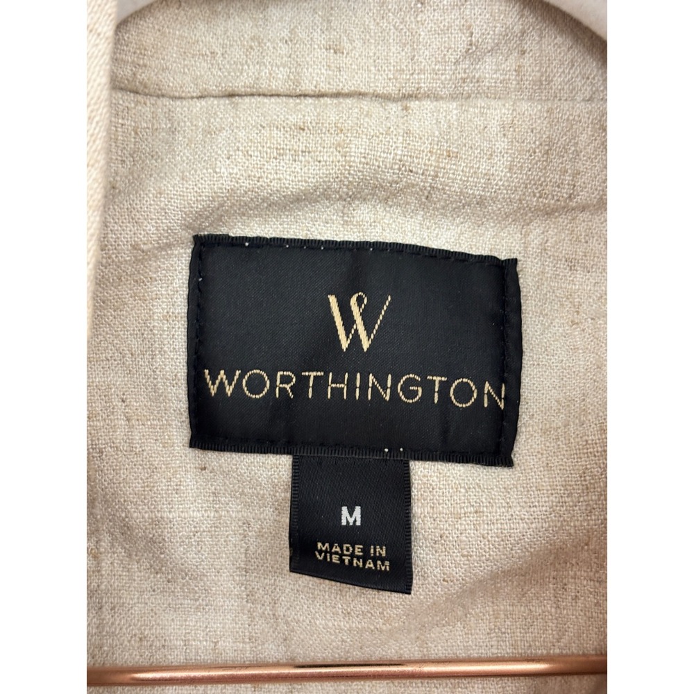 Worthington Womens Oatmeal Linen Blend Belted Sleeveless Longline Blazer Vest M - Picture 3 of 8